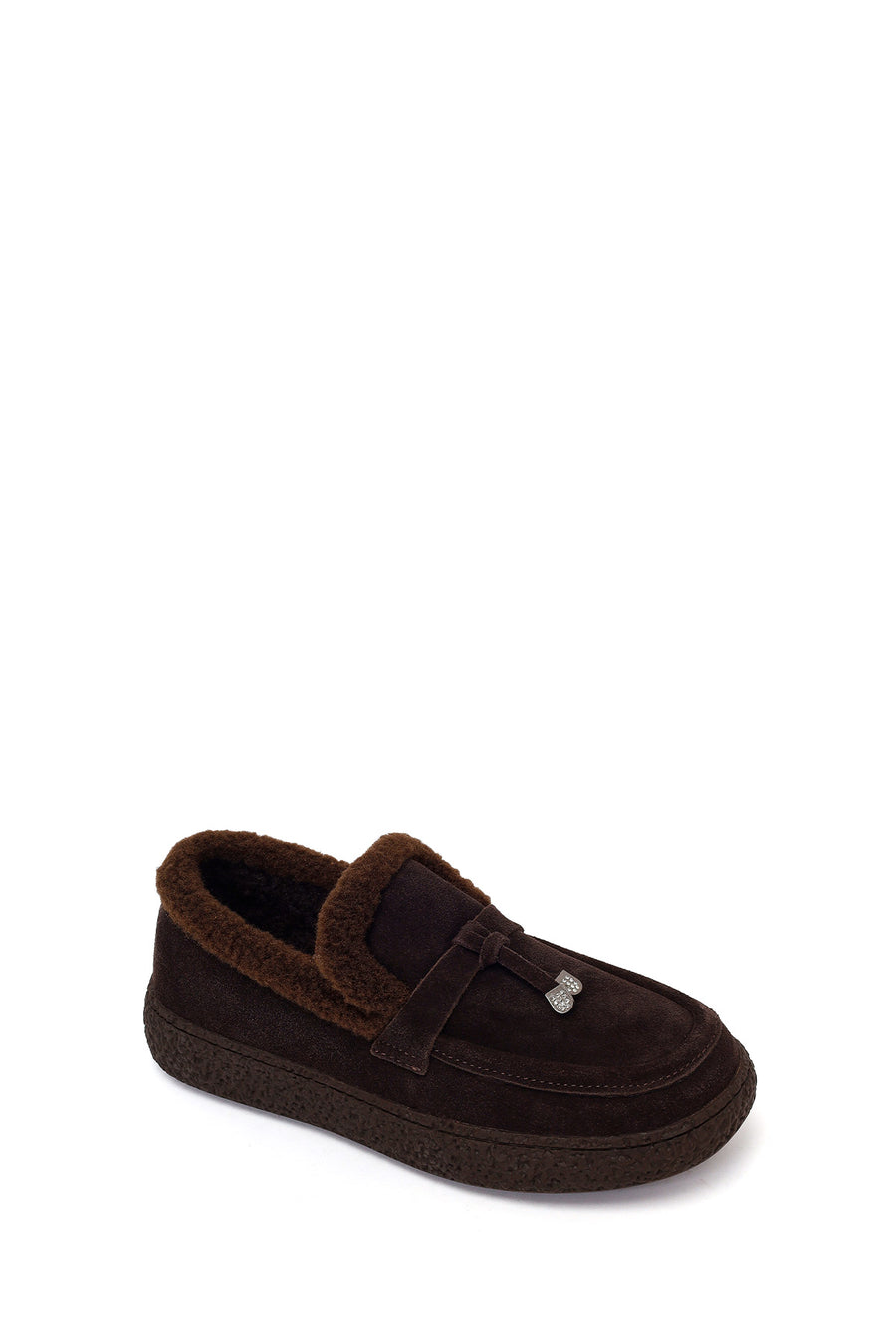 Kadın Kahverengi Tokalı Kalın Tabanlı Süet Deri Teddy Loafer