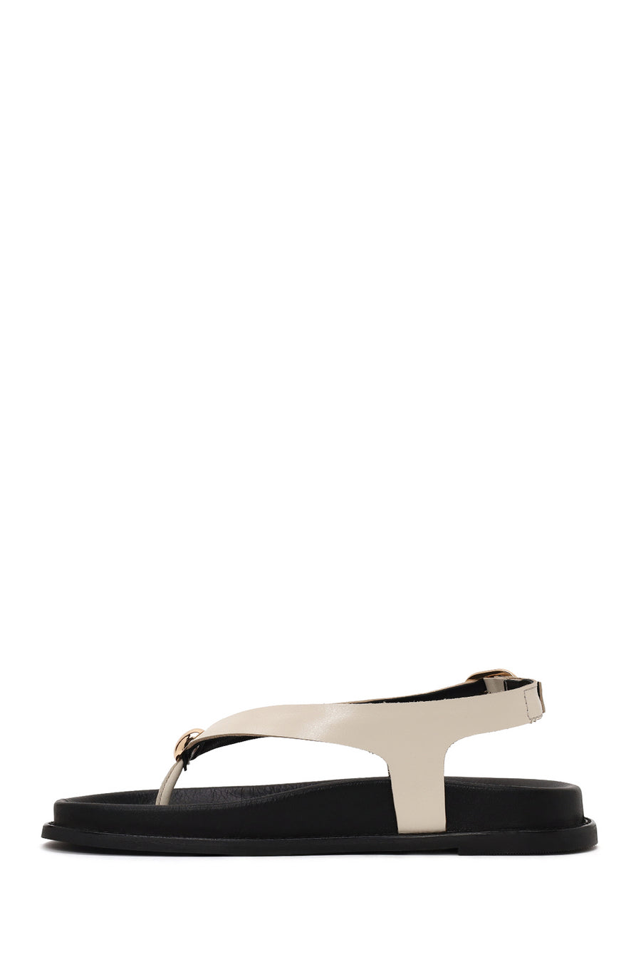 Woman Cream Back Buckled Toe-Post Leather Sandal