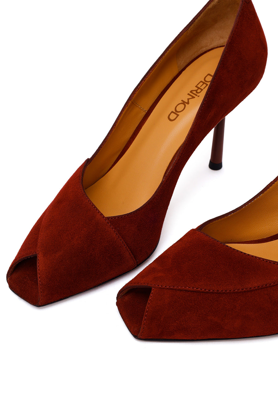 Woman Burgundy Thin Heeled Suede Shoes