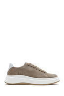 Men's Beige Lace-Up Thick-Soled Nubuck Leather Sneakers | Derimod