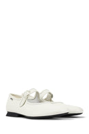 Camper Women's White Casi Myra Leather Ballerinas | Derimod