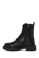 Woman Black Zip Closure Thick-Soled Leather Combat Boots | Derimod