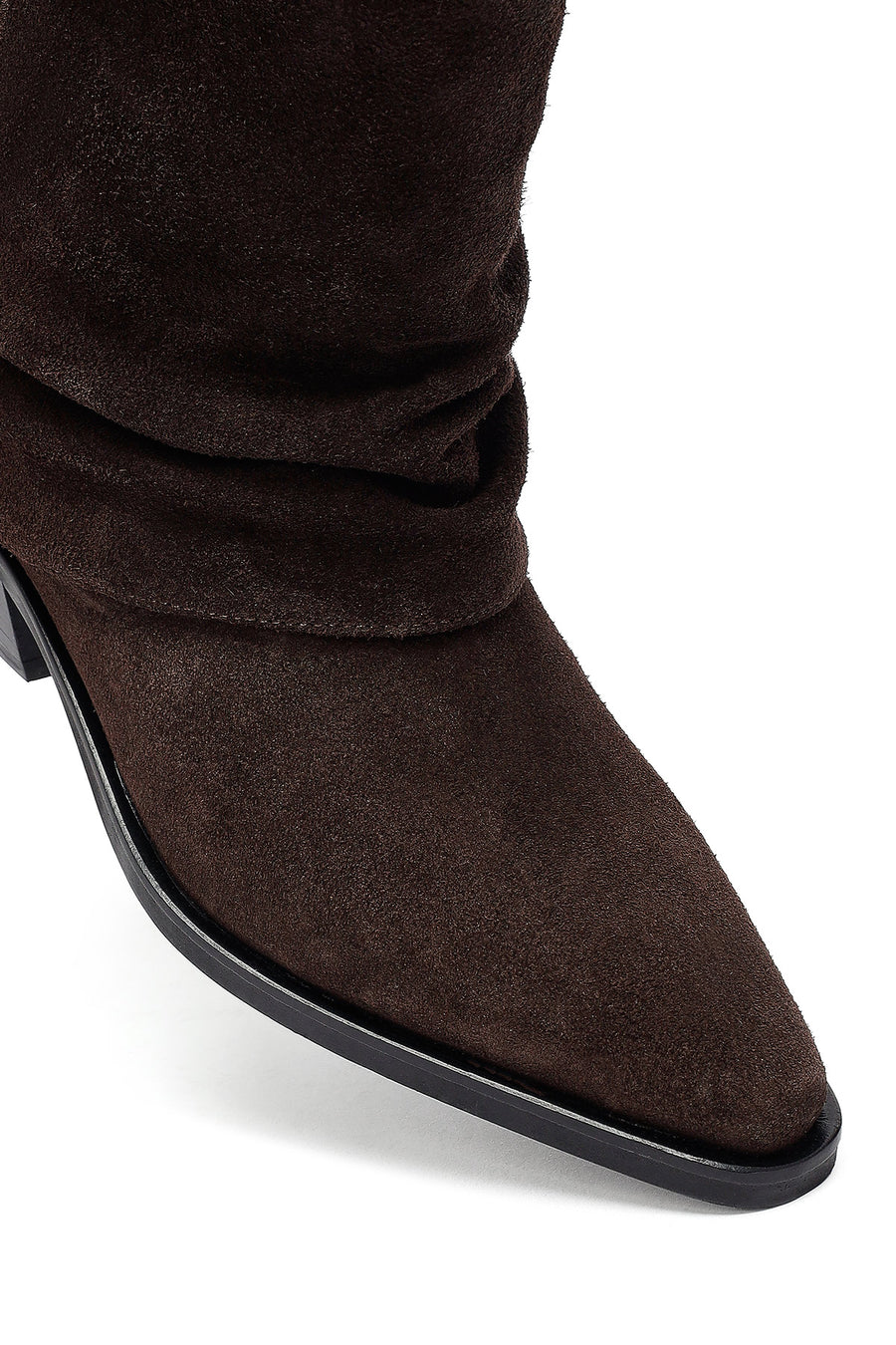 Woman Brown Low Chunky Heel Suede Leather Cowboy Boots