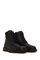 Male Black Lace-up Zip Closure Leather Boots | Derimod