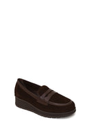 Woman Brown Wedge Heel Suede Comfort Loafer | Derimod