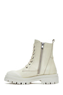 Women's Beige Leather Zippered Boots | Derimod