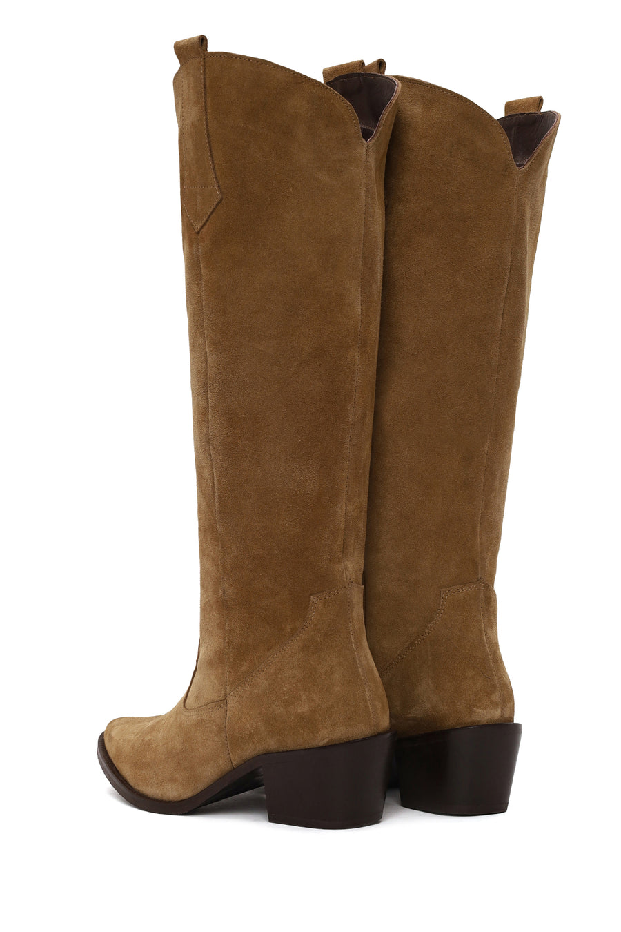 Woman Tan Chunky Heeled Suede Cowboy Boots