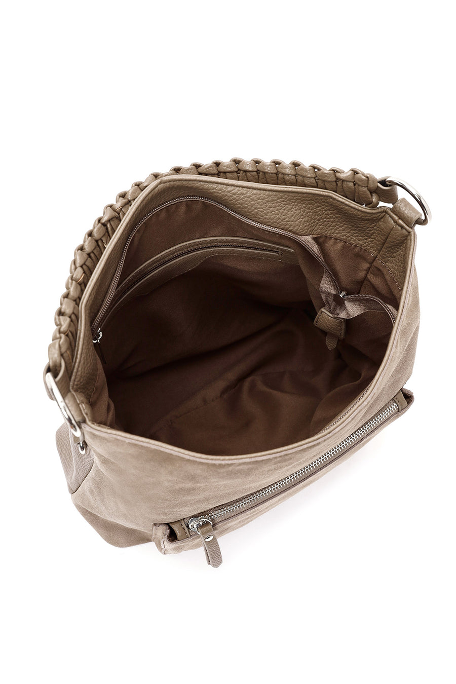 Woman Beige Short and Long-Strap Suede Shoulder Bag