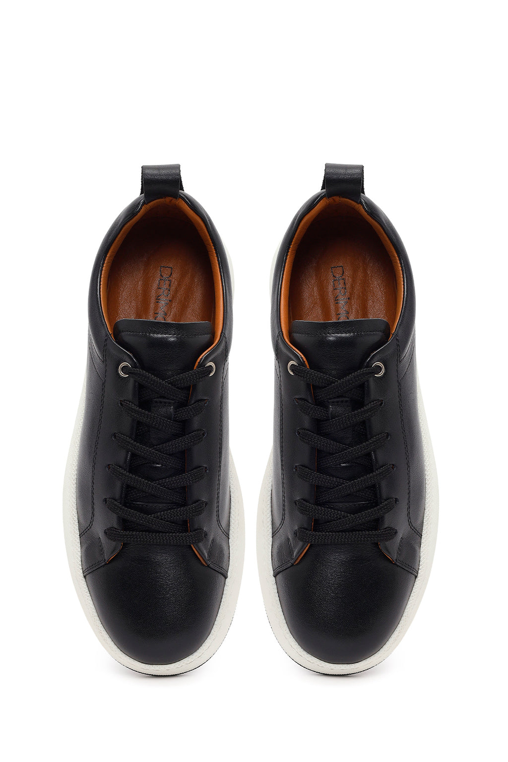 Erkek Siyah Bağcıklı Kalın Tabanlı Deri Sneaker