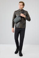 Morant Men's Brown Vintage Slim-Fit Leather Jacket | Derimod