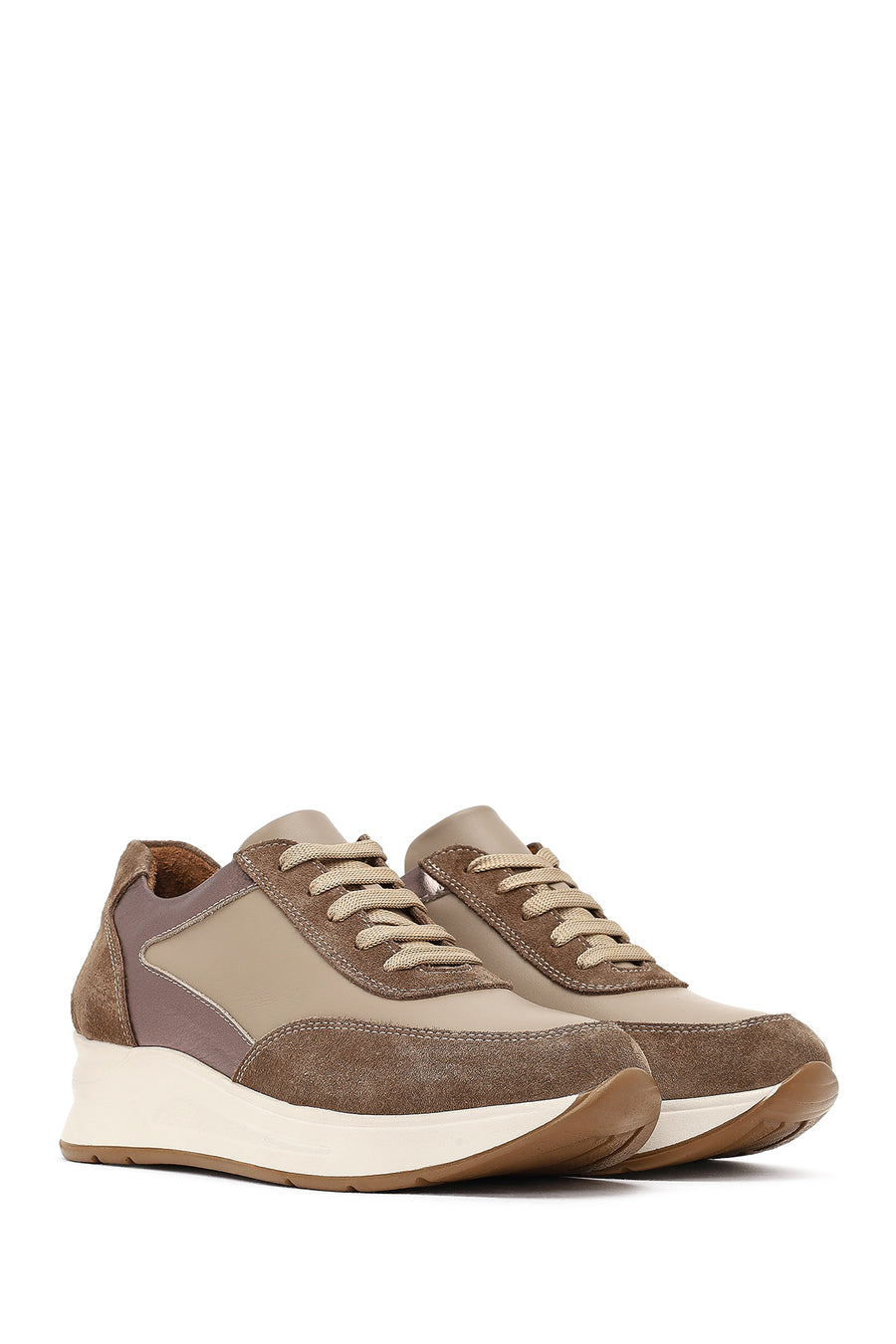 Women's Mink Lace-Up Wedge Heel Leather Sneaker