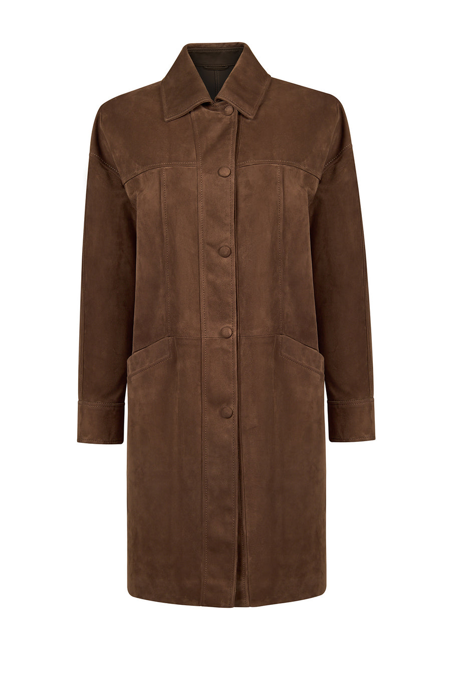 Madrid Woman Brown Long Suede Trench Coat 26WGD569710 | Derimod