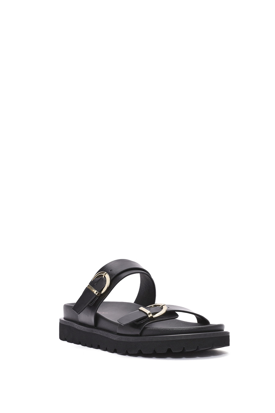 Women's Black Double Buckle Thick Soled Slippers