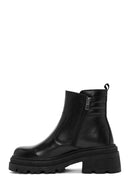 Women's Black Zippered Leather Boots | Derimod