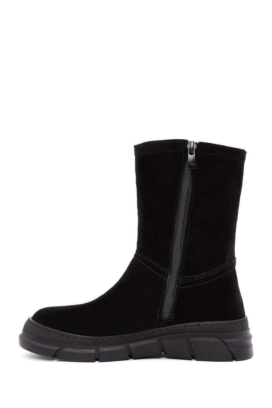 Women's Black Zippered Suede Leather Comfort Boots