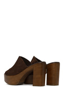 Woman Brown Platform High Chunky Heel Suede Slipper | Derimod