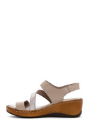 Women's Mink Leather Wedge Heel Comfort Sandals | Derimod