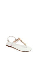 Woman White Ankle-Buckle Toe-Post Rhinestone Sandal | Derimod