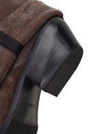 Woman Mink Thick-Heeled Suede Boot | Derimod