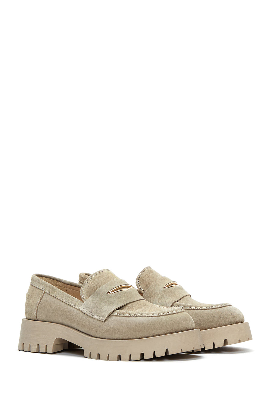Women's Beige Thick Soled Suede Leather Masculine Loafer