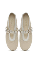 Women's Beige Buckled Mesh Fabric Ballerinas | Derimod