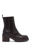 Woman Brown Zip Closure Platform Thick-Heeled Leather Boots | Derimod