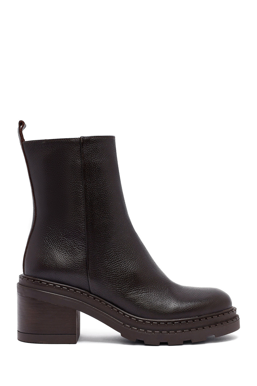 Woman Brown Zip Closure Platform Thick-Heeled Leather Boots WF180020DF | Derimod
