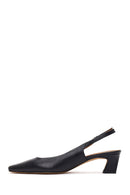 Women's Black Open Back Short Chunky Heel Leather Shoes | Derimod