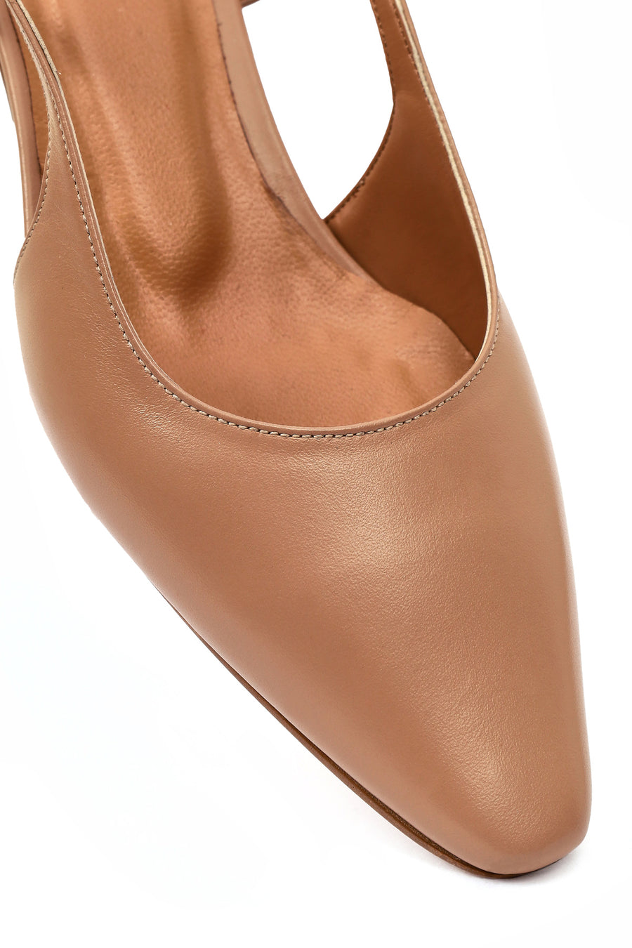 Women's Beige Open Back Short Chunky Heel Leather Ballet Flats