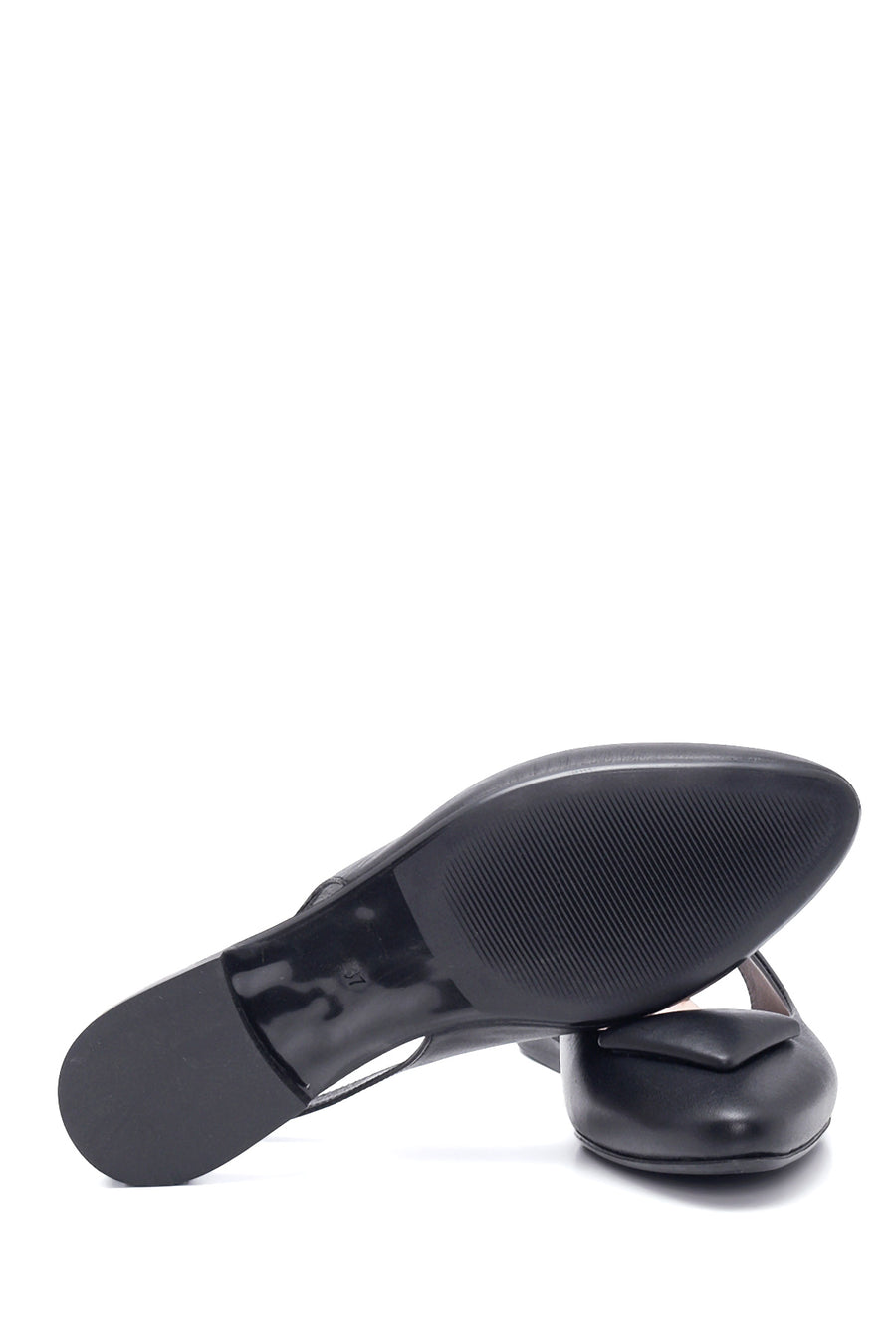 Women's Black Leather Open-Back Ballerinas