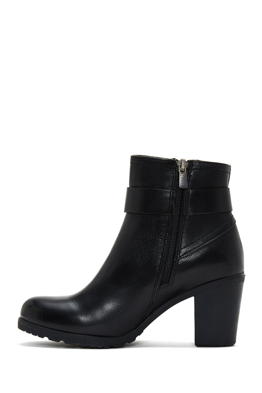 Women's Leather Buckle Heeled Boots