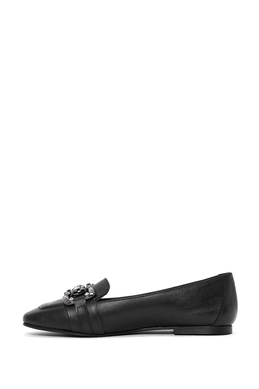 Women's Black Buckle Detailed Leather Ballerinas