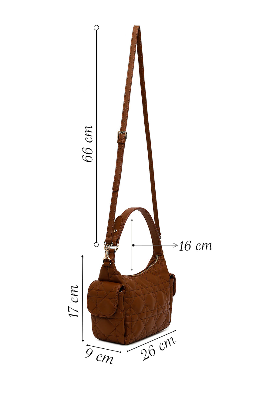 Woman Brown Long-Strap Quilted Shoulder Bag