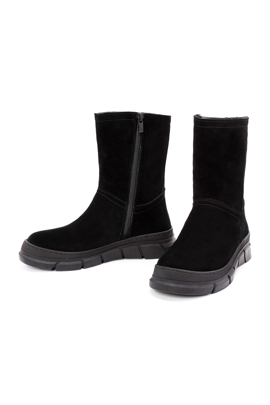 Women's Black Zippered Suede Leather Comfort Boots