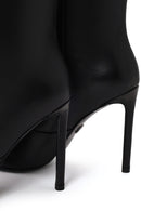 Woman Black High Thin Heeled Leather Boots | Derimod