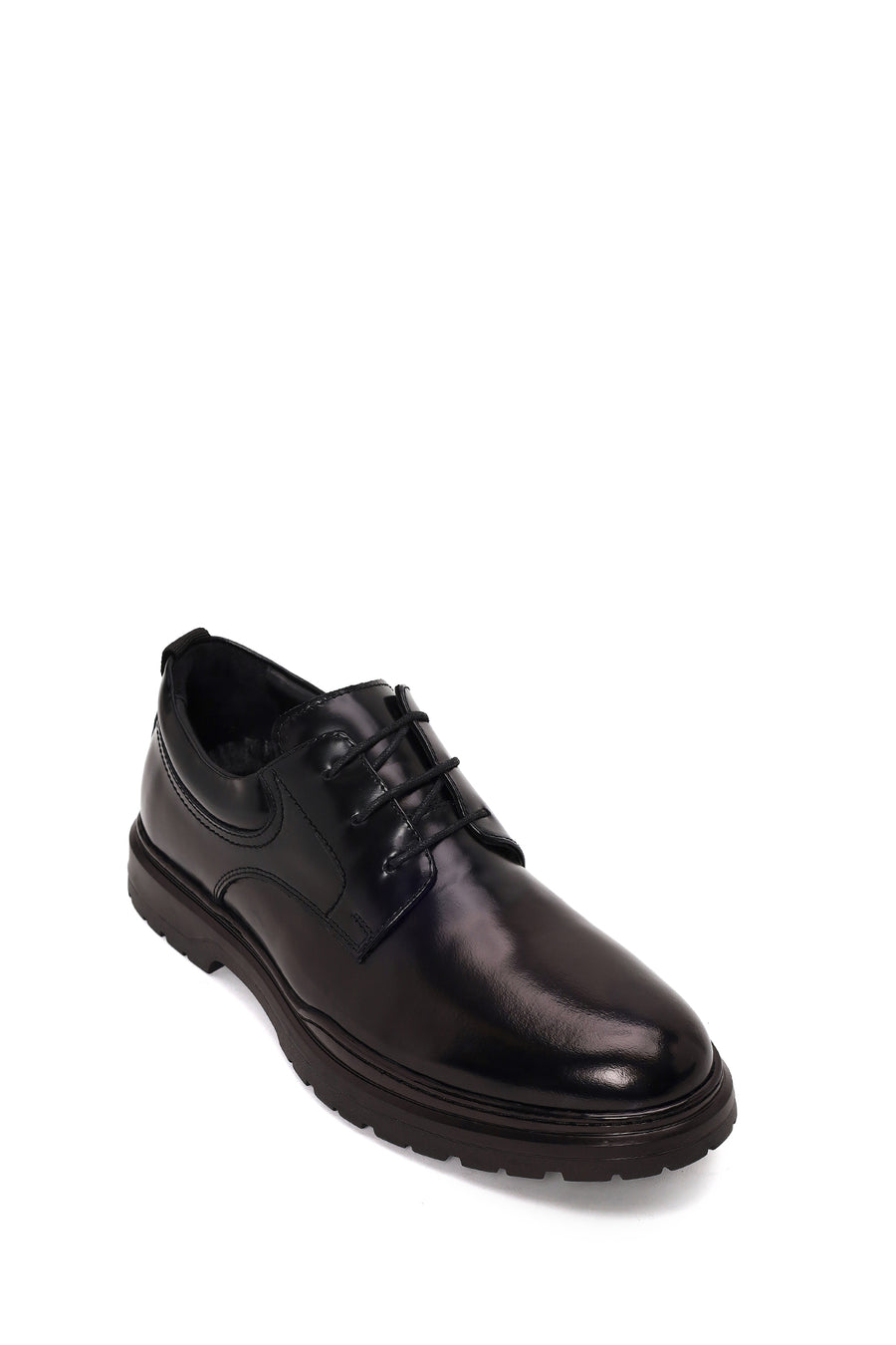 Male Black Lace-Up Thick-Soled Leather Casual Shoes