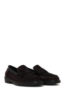 Woman Leopard Print Furry Leather Masculine Loafer | Derimod