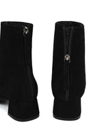 Woman Black Zip Closure Short Thick Heeled Suede Boots | Derimod