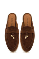 Women's Brown Buckled Suede Leather Slippers | Derimod