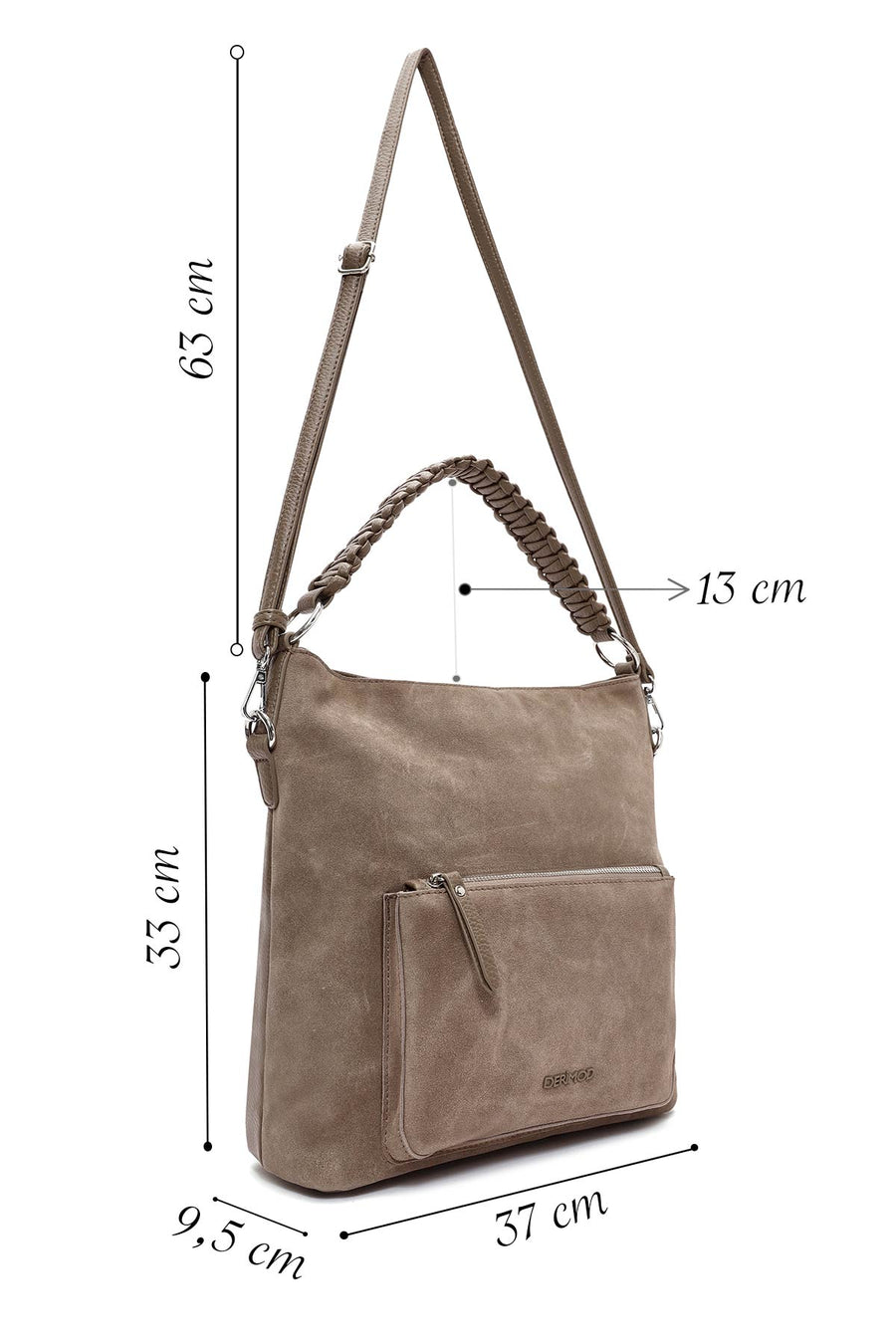 Woman Beige Short and Long-Strap Suede Shoulder Bag