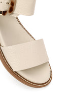 Women's Beige Leather Ankle Buckle Sandals | Derimod