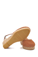 Women's Tan Suede Leather Wedge Heel Espadrille | Derimod