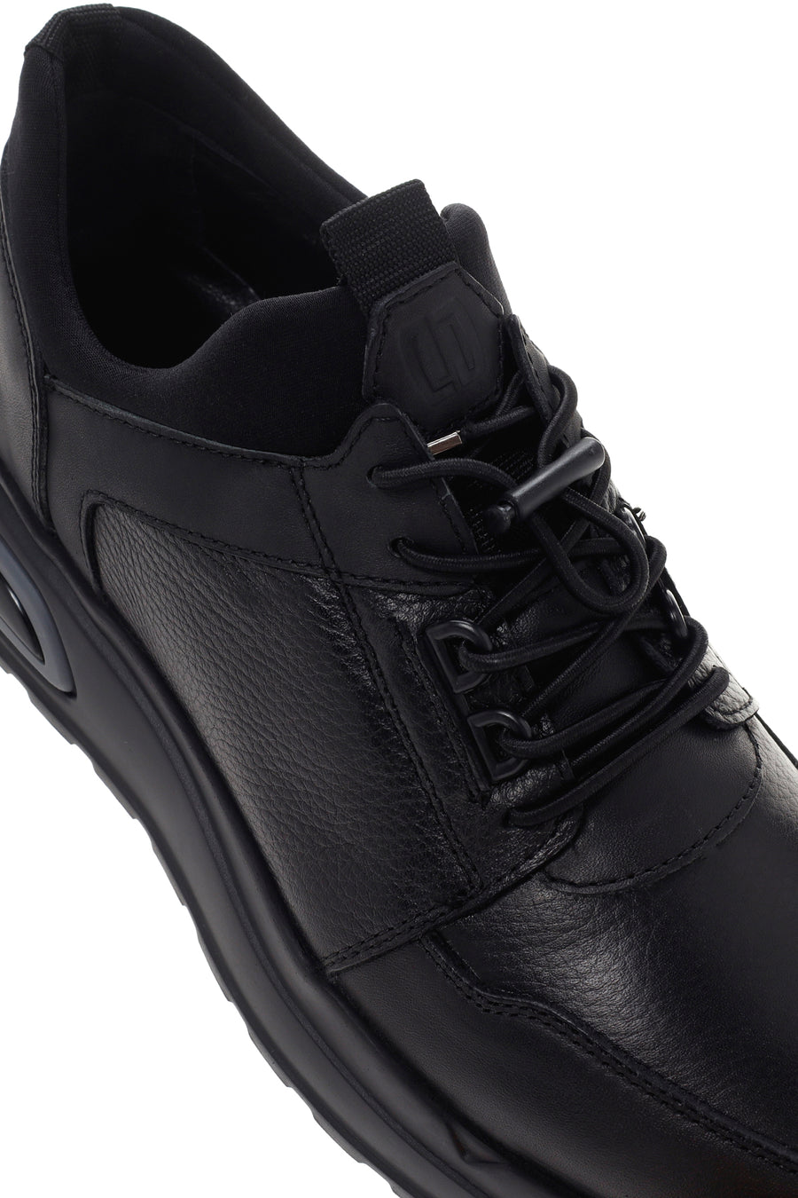 Erkek Siyah Bağcıklı Deri Casual Sneaker