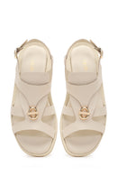Women's Beige Leather Sandals with Buckle Back | Derimod