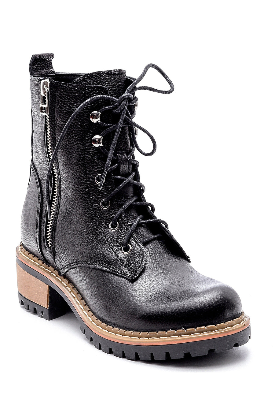Women's Leather Zipper Detailed Boots