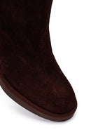 Woman Brown Zip Closure Chunky Heeled Suede Boots | Derimod