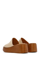 Women's Beige Thick Soled Leather Comfort Slippers | Derimod