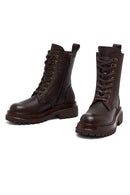 Woman Brown Zip Closure Lace-Up Leather Combat Boots | Derimod