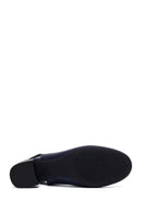Derimod Flex Woman Navy Blue Backless Thick Short-Heeled Leather Shoes | Derimod