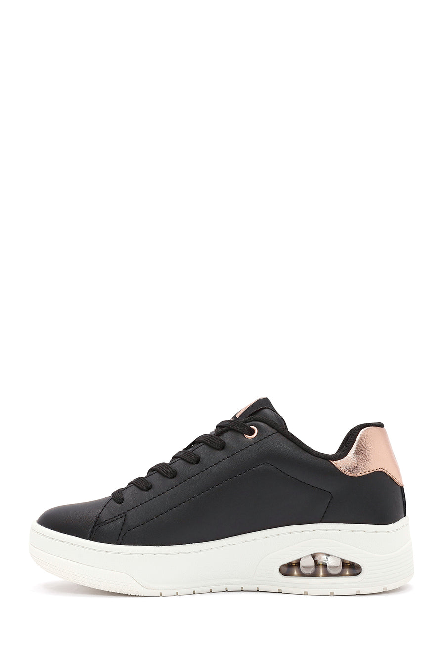 Skechers Women's Black Uno Court Lace-Up Chunky Sole Leather Sneakers